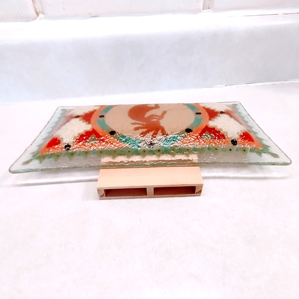 KOKOPELLI FUSED GLASS TRAY SIGNED BY PEGGY KARR RETIRED 2002 - Picture 9 of 9